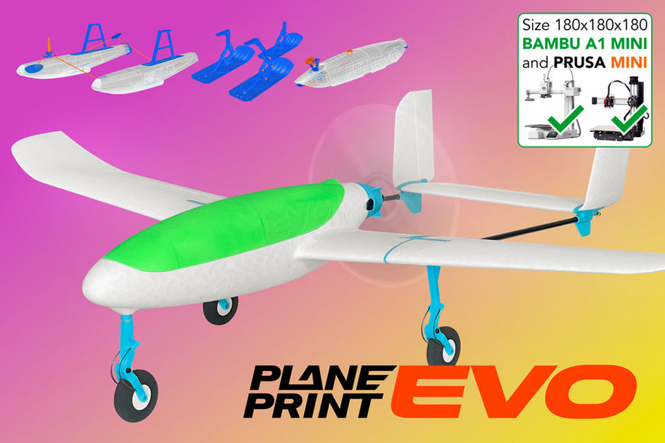 Planeprint EVO, 3d printed rc model plane.