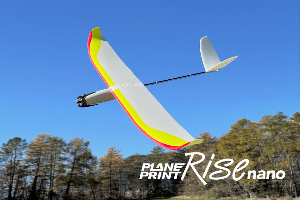 3d printed rc glider Planeprint Rise nano.