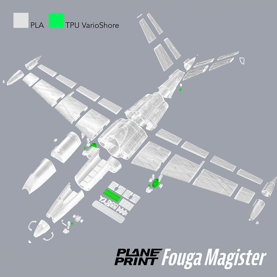 The Planeprint Fouga Magister 3d printed rc plane.
